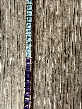 Gold-Tone Bracelet with Purple, Yellow, Green, Clear & Light Blue Square Stones
